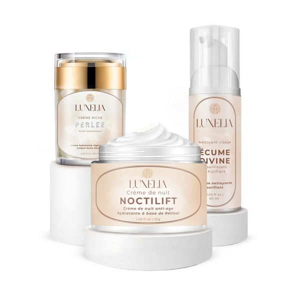 KIT TEINT ÉCLATANT | Crème Riche Perlée, Crème de nuit Noctilift & Nettoyant Écume Divine
